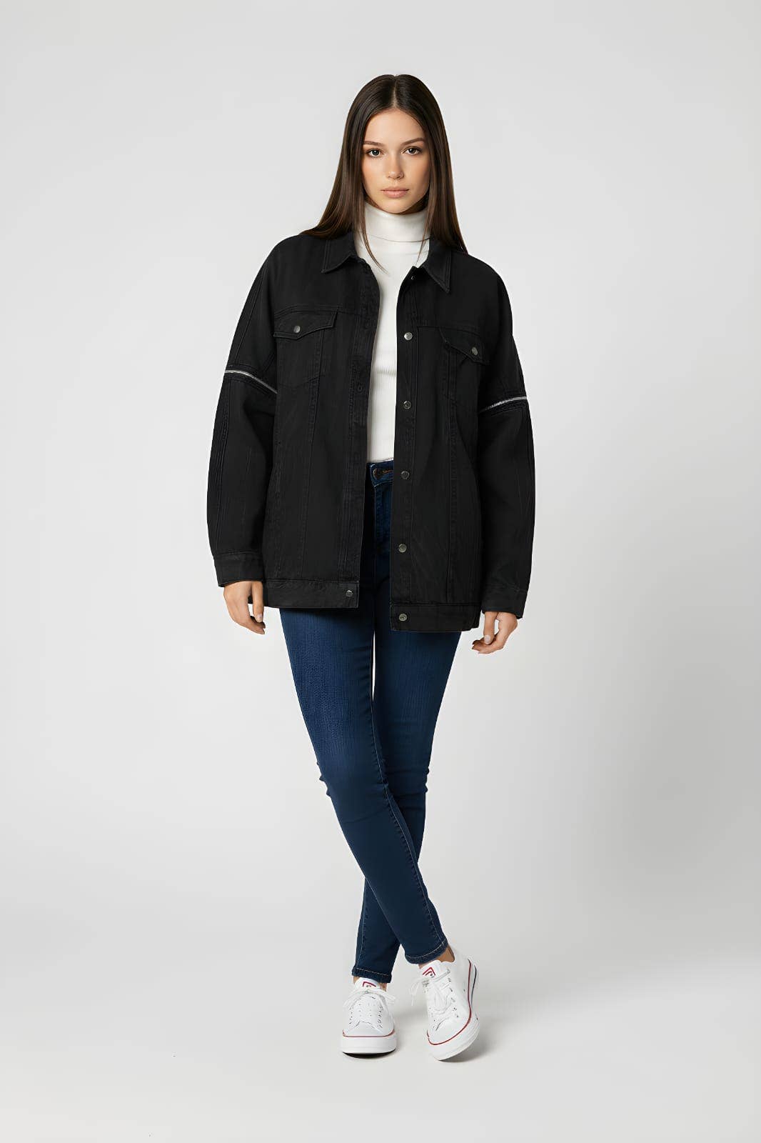 BanBat - Vente Veste en jean – femme - Veste style denim oversize avec manches amovibles5