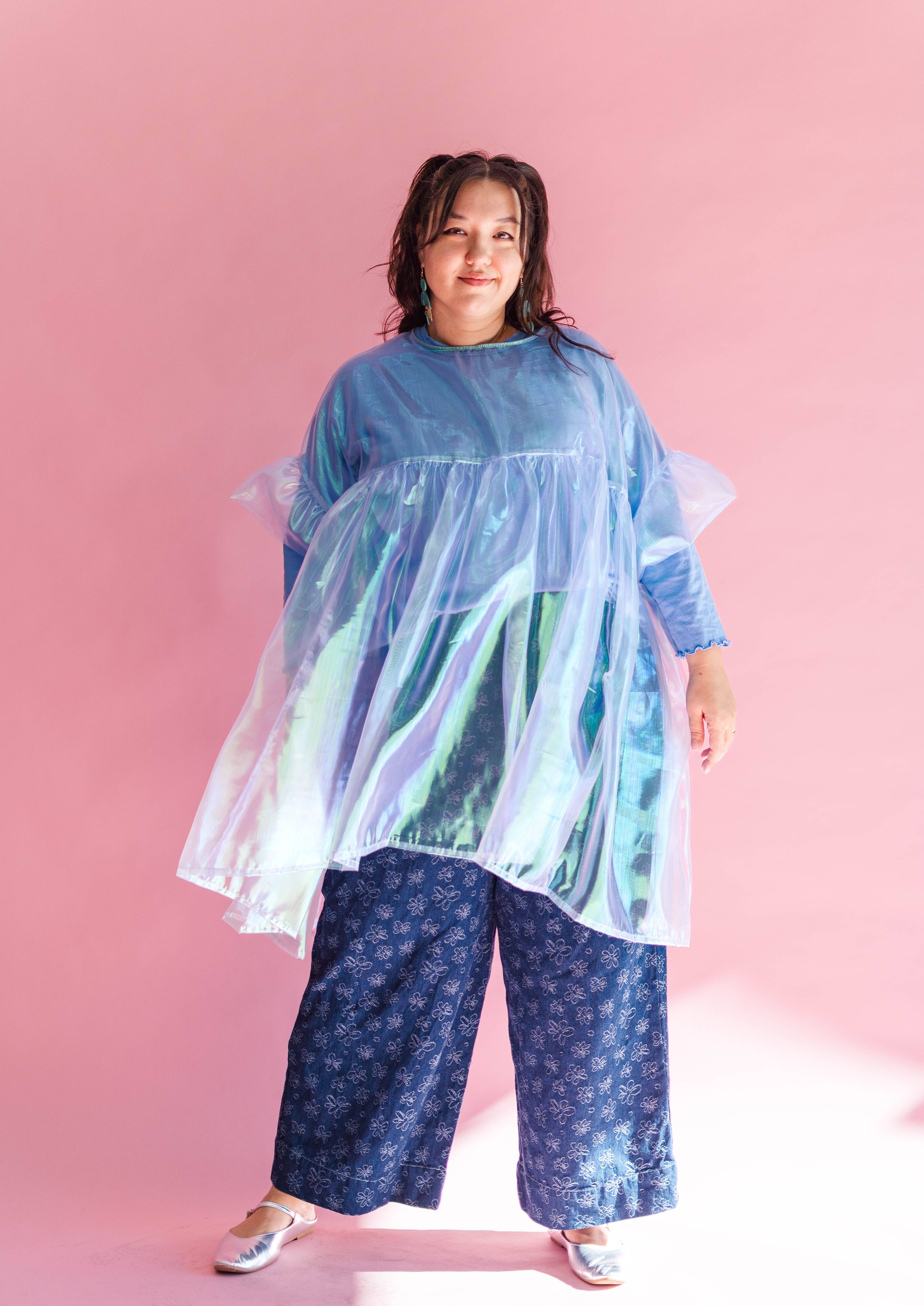 Nettle Studios - Wholesale Dress - Women's - Size Inclusive Plus Size Sheer Blue Ruffle Mini Dress Spring19