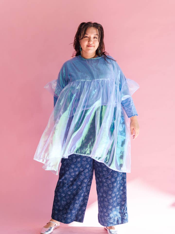 Nettle Studios - Wholesale Dress - Women's - Size Inclusive Plus Size Sheer Blue Ruffle Mini Dress Spring19