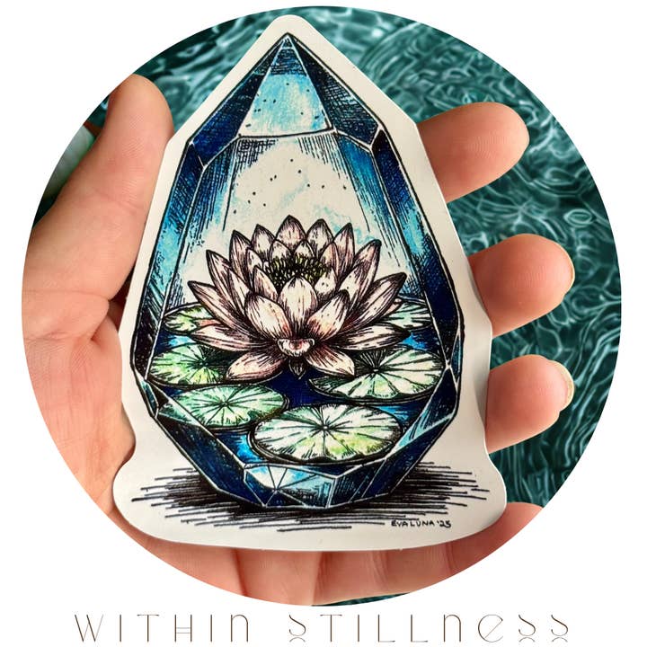 Dentro de la Quietud - Pegatina de Cristal de Loto - Yoga Metafísico para venta al por mayor de Mandala Gems