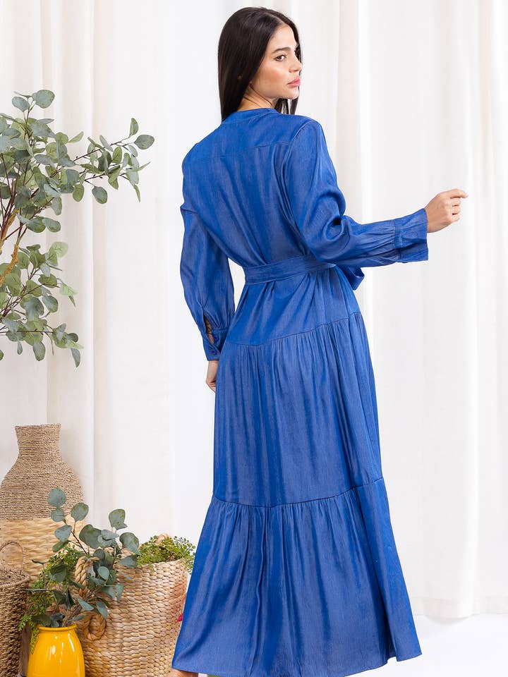 H007R-S Tiered Button-Down Maxi Dress for wholesale by H&H Fashion Inc.