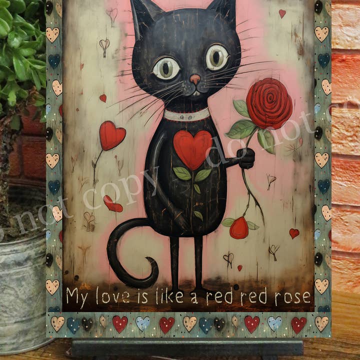 Cute Black Valentine Cat Love Metal Sign for wholesale by Bad Bunny Designs