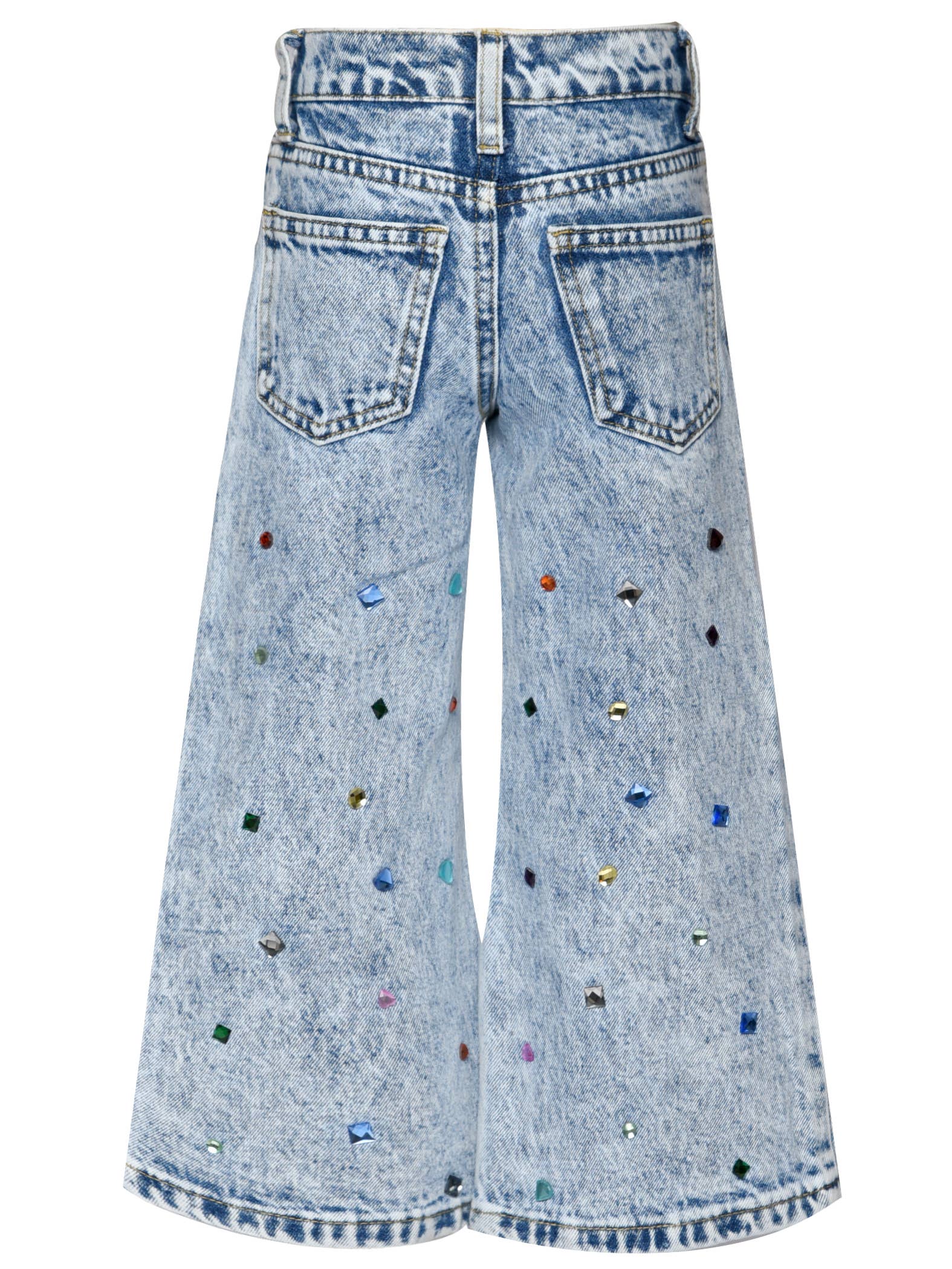 Blue Acid Wash Denim Pants W/ Rhinestones for wholesale on Faire2