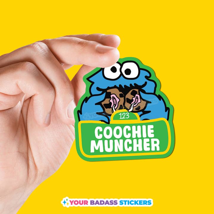 Coochie Muncher Sticker Cookie Monster Vulgar Gag Gift for wholesale by Your Badass Stickers