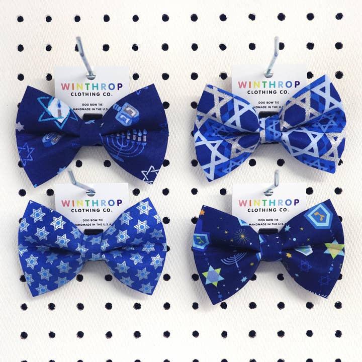 Winthrop Clothing Co. - Wholesale Pet Bow Tie - Dog - Hanukkah Blue Dog Bow Tie