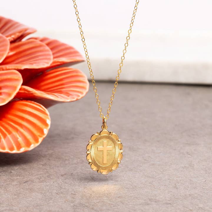 Gold Cross Pendant 14K gold filled charm and dainty cable chain for wholesale by Soul & Little Rose