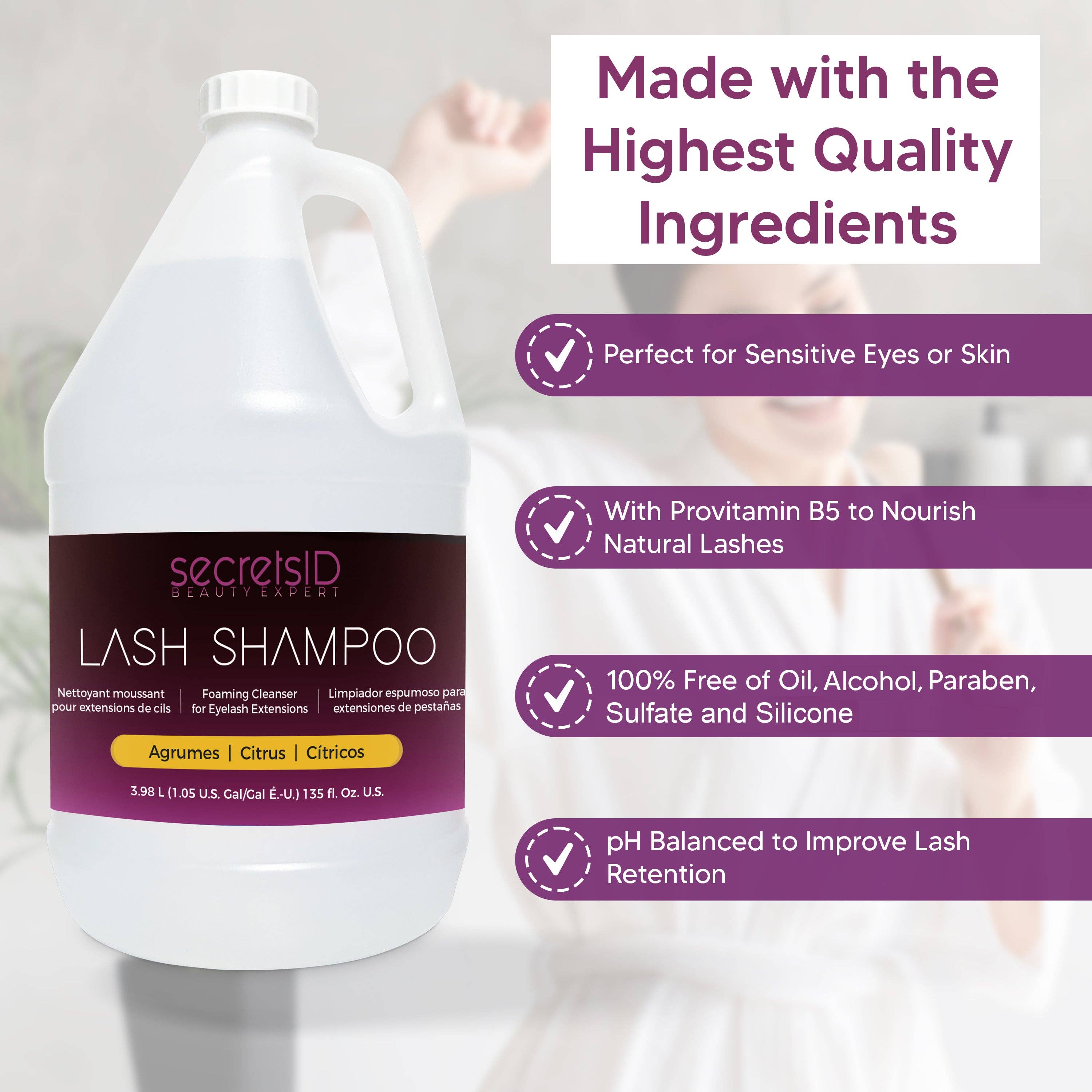 SecretsID - Wholesale Eyelash/Brow Serum - Foaming Lash Shampoo Bulk 1 Gallon Size - Citrus Scent5