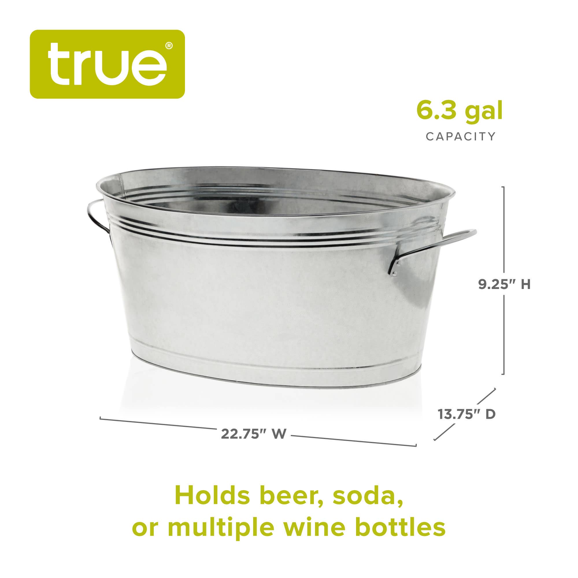 TRUE - Wholesale Ice Bucket - 6.3 Gallon Galvanized Metal Oval Beverage Tub with Handles4