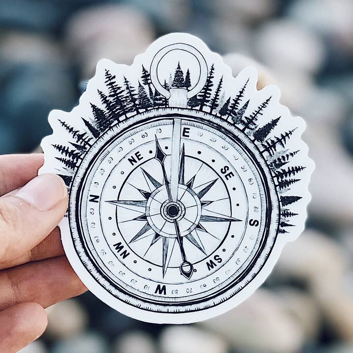 Forested Compass - Autocollant imperméable à l'eau pour la vente par Kaari & Co.
