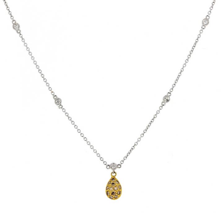 18K Two Tone Gold Diamond Drop Pendant / Necklace for wholesale by NYMAN JEWELERS
