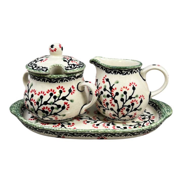 Cream & Sugar Set in "Cherry Blossoms" by Manufaktura | K091S-DPGJ for wholesale by Polish Pottery Outlet