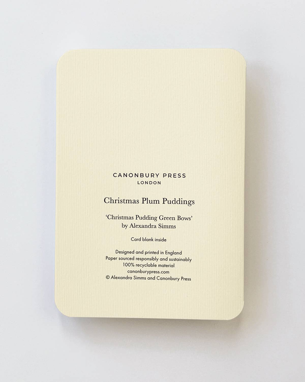 Canonbury Press – wholesale Christmas card – Christmas Plum Pudding Green Bows Greeting Card | Luxury4