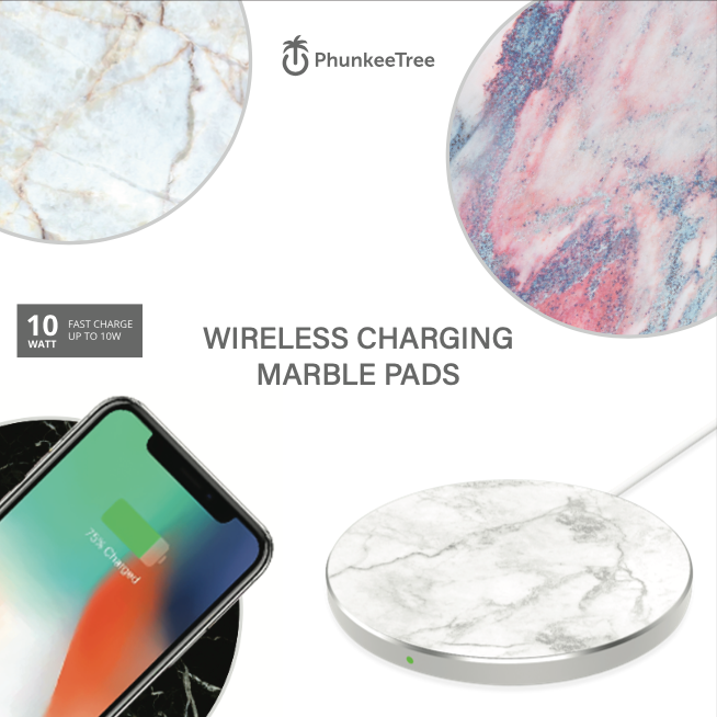 PhunkeeTree - Wholesale Charging Dock - White Marble Wireless Charging Pad (Fast Charge - up to 10W)1