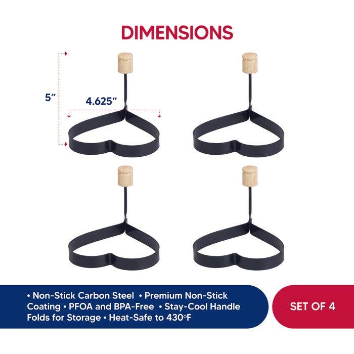 HIC - Harold Import Co. - Wholesale Kitchen Tool/Gadget - HIC Kitchen Heart Shape Egg Ring, Set Of 25