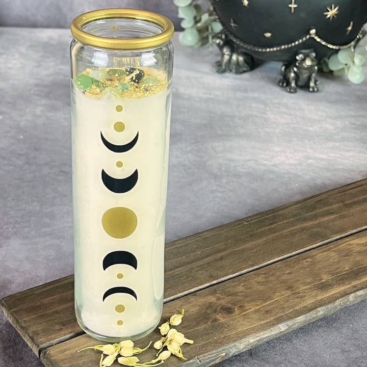 Purple Door ATX – wholesale Jar/filled candle – Glass Intention Manifestation Candle Crystals Flowers Witch