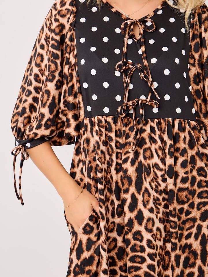 Celeste Clothing - Wholesale Dress - Women's - WOMEN'S MODEST LEOPARD & POLKA DOT MIDI DRESS WITH POCKETS7
