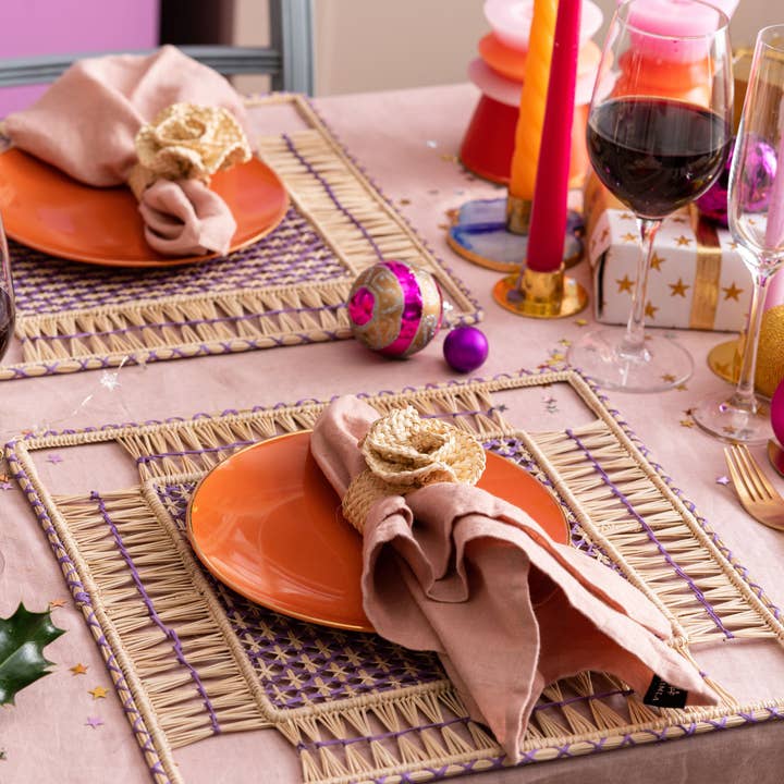 Washein - Wholesale Placemat - Purple Lavender Square Placemats Natural Woven Straw2