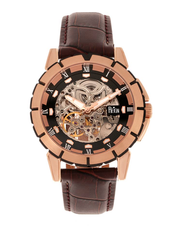 Reign Philippe Automatic Leather-Band Skeleton Watch for wholesale by Reign