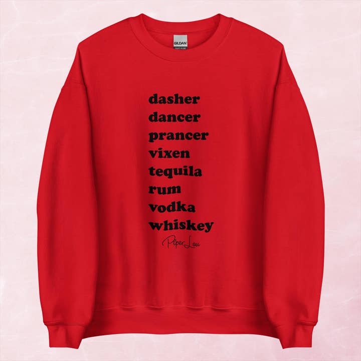 Piper Lou Collection - Wholesale Graphic Sweatshirt - Women's - Dasher Dancer Prancer Vixen Drinks Graphic Crewneck Sweatshirt