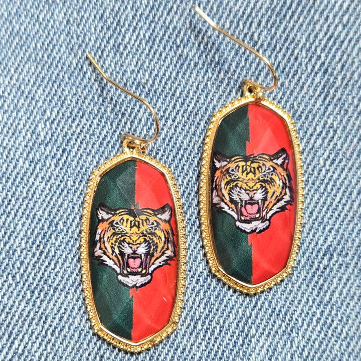 E1287 VER5295 Tiger Design Drop Dangle Earrings for wholesale by Greater Goods Imports & Wholesale