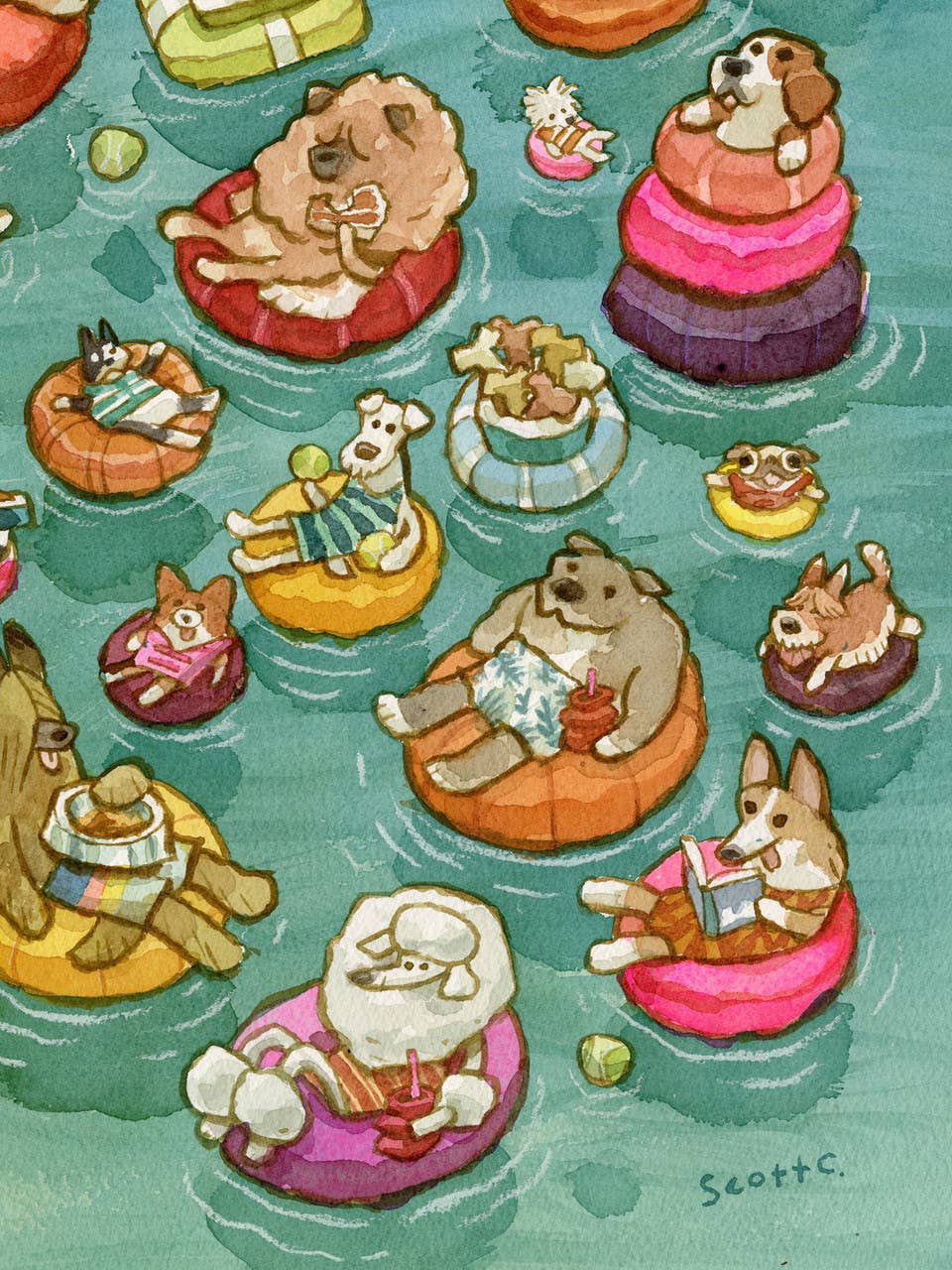 The Scott C Shop - Wholesale Art Print - Tubing Dogs2