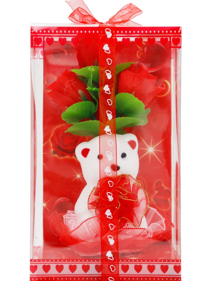 Red Frill Lace Teddy Bear Rose Bouquet Gift Box for wholesale by Cap Zone