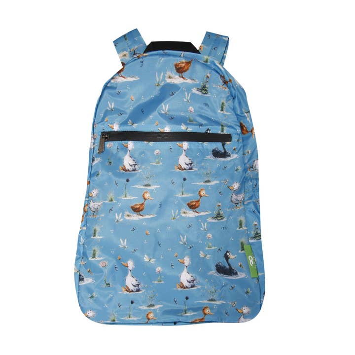 B120BU - Mochila Plegable Ligera Eco Chic Patos Caprichosos Azul (Paquete de 2) para venta al por mayor de Eco Chic