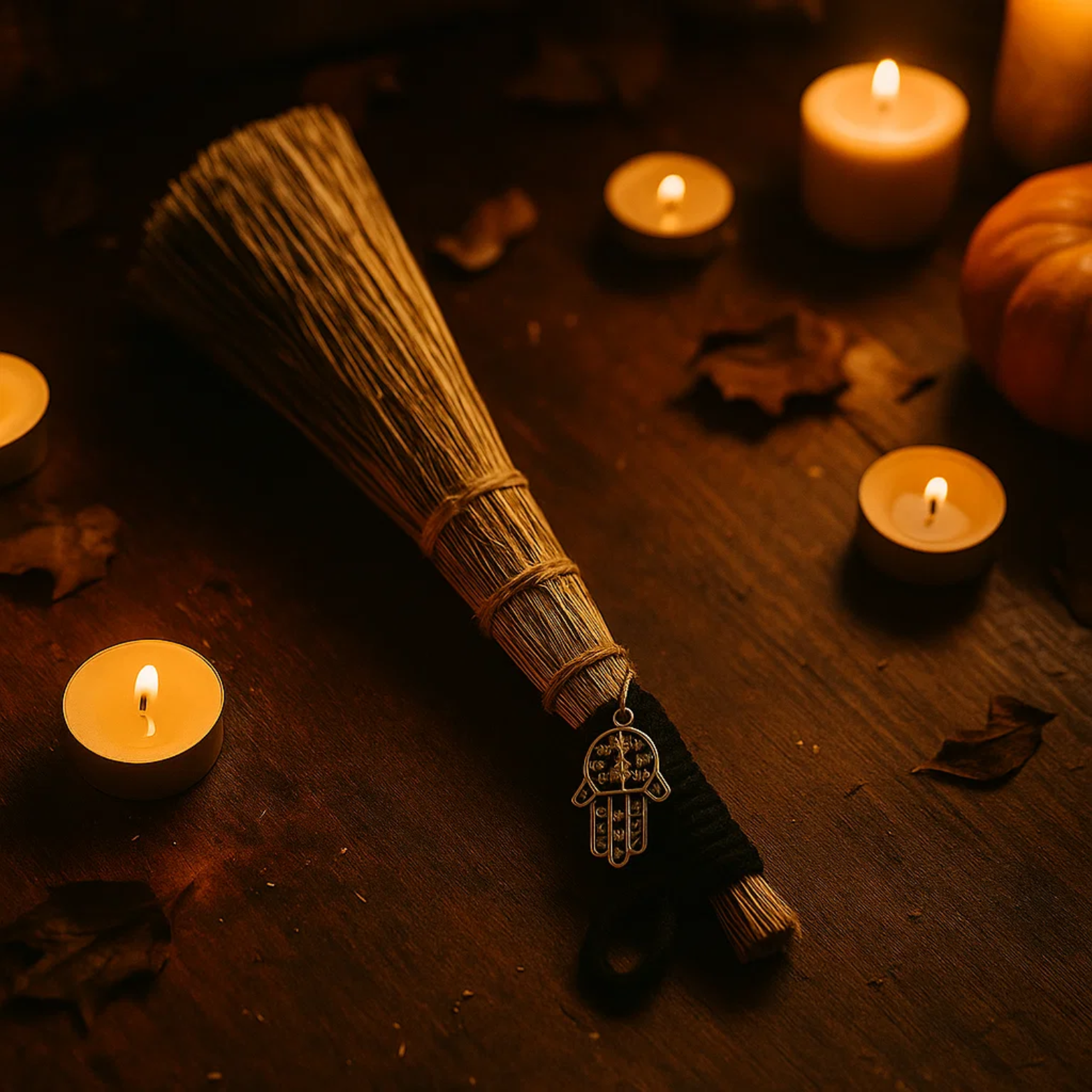 Green Tree - Wholesale Meditation Supplies - Broom With Metal Fatima Hand1