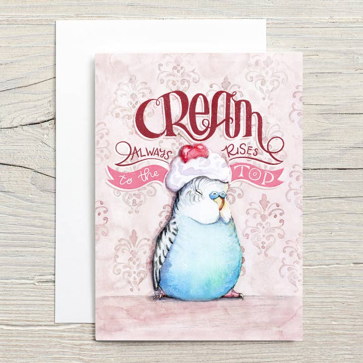 Undulat med fløde Tillykke / Fløde stiger for engroshandel hos Christy Obalek Illustration