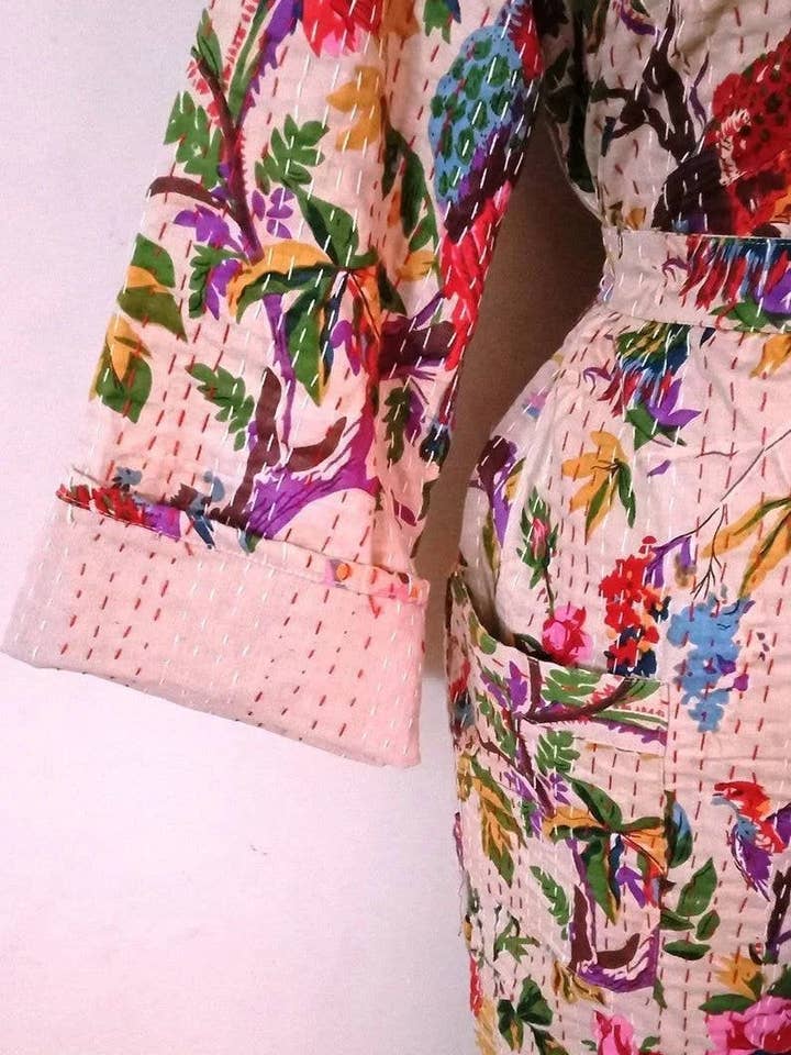 GYPSY STUDIO - Wholesale Robe – Women's - Bird Print Kimono Kantha Jacket Handmade Kantha Yukata Dress3