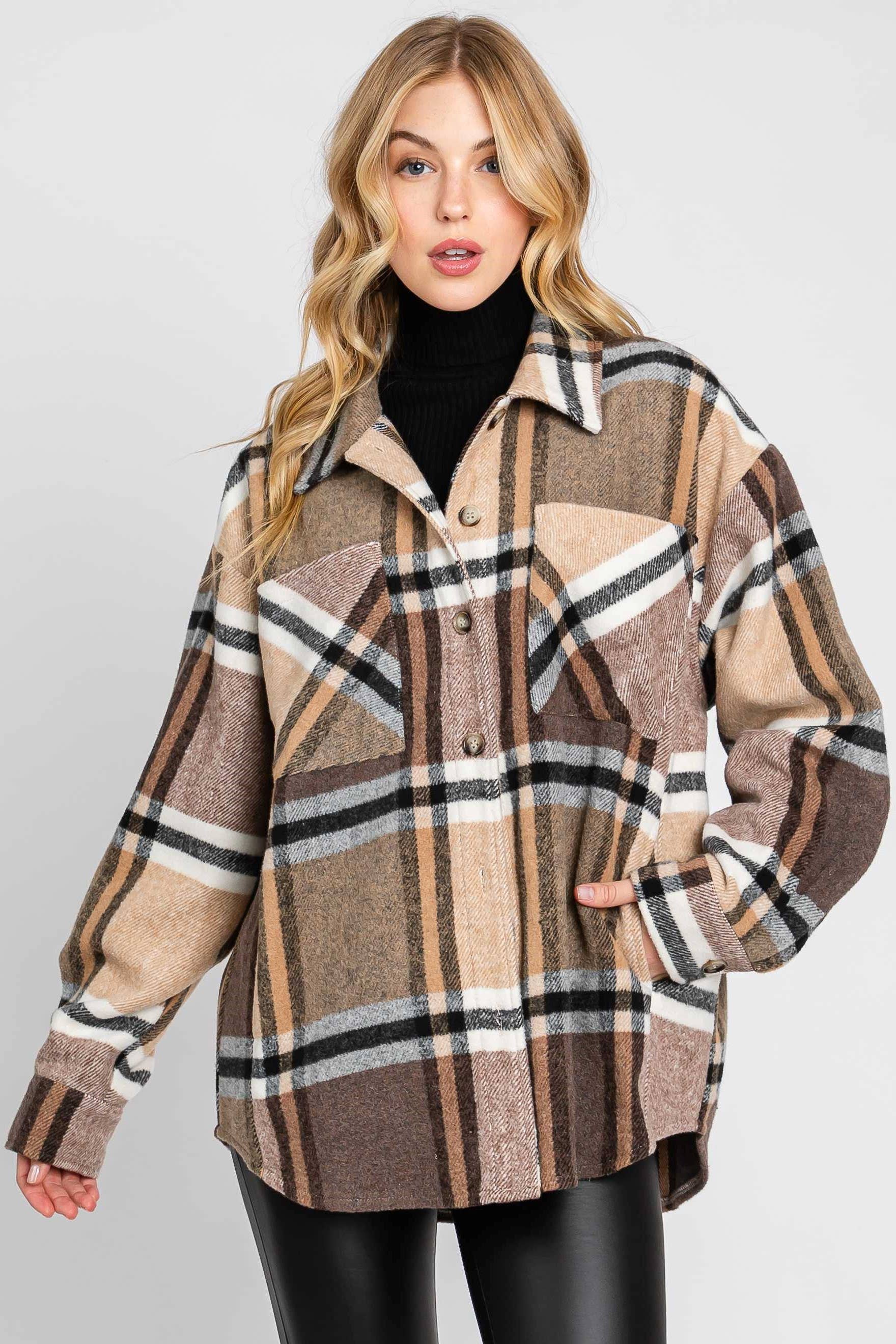 ELLEBORN - Wholesale Shirt Jacket/Shacket - Women's - Plaid Button Down Jacket 3410T-A18