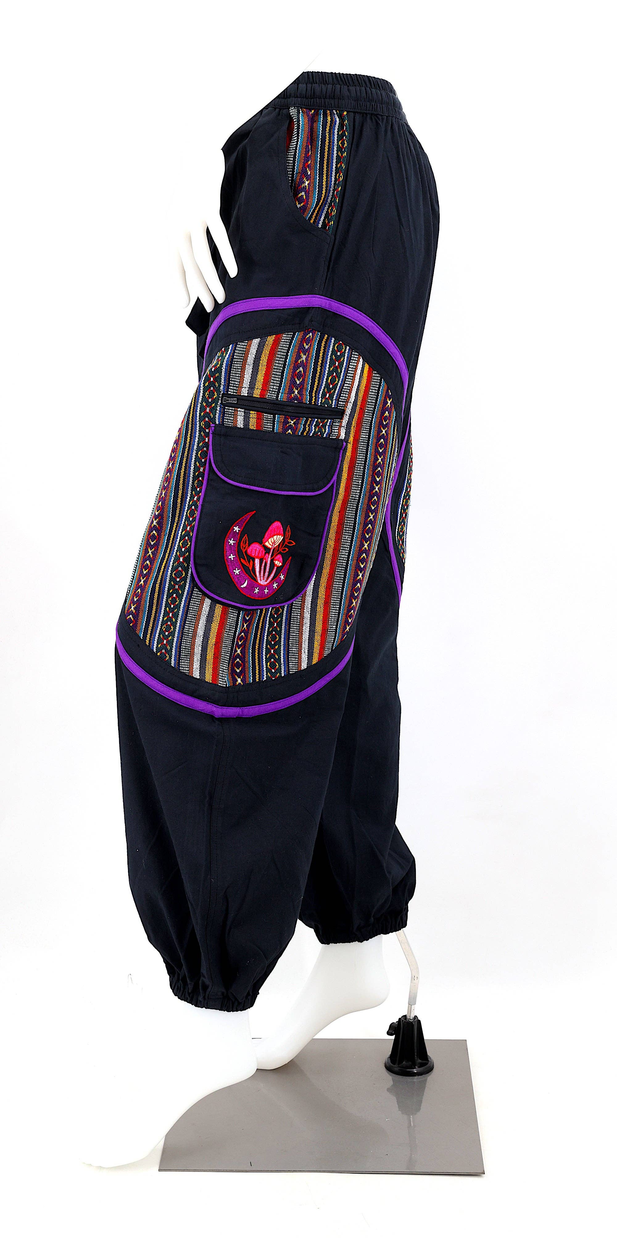 Himalaya Handmade - Venta al por mayor Pantalones - Mujer - Pantalones bohemios hechos a mano de algodón con bordado de luna y hongos estilo harem16