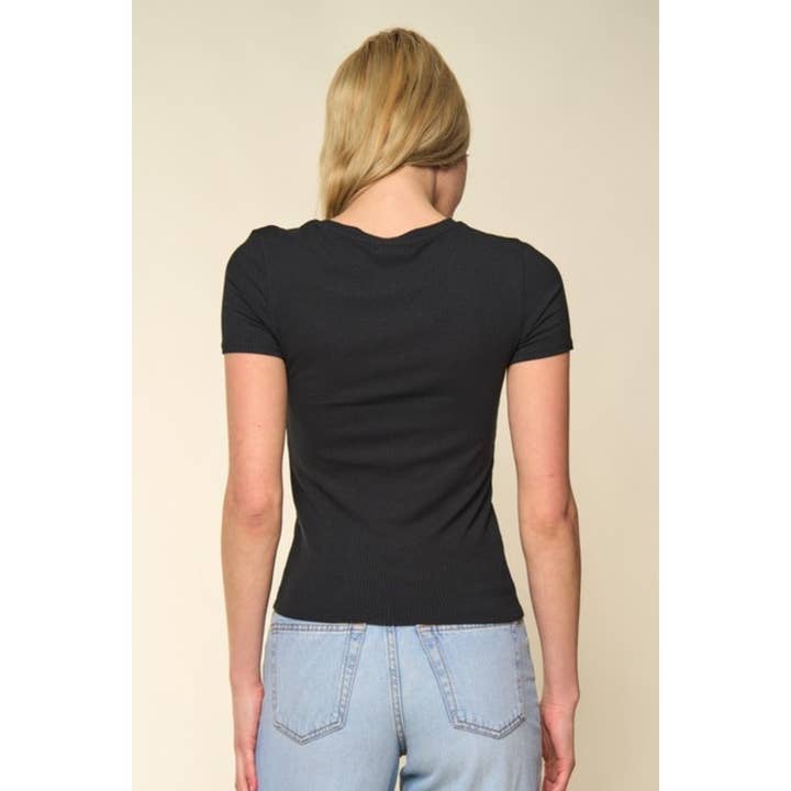 Popular 21 - Wholesale Knit Top - Women's - Classic Crew Neck Rayon Ribbed Short Sleeve Tee