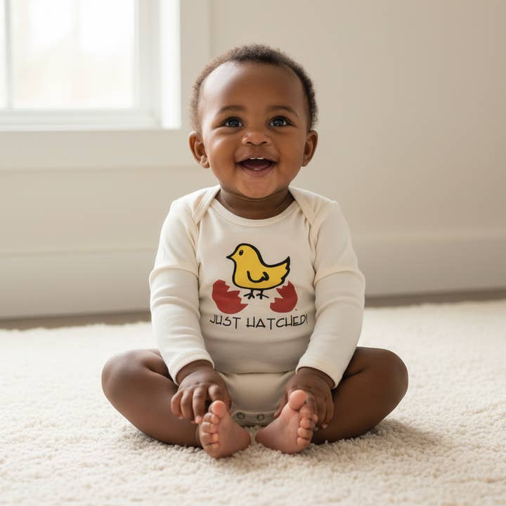 Baby Organic Chick Barboteuse hachurée à manches longues Naturel pour la vente par Simply Chickie® Organic Baby & Kids | USA Made • Ships USA