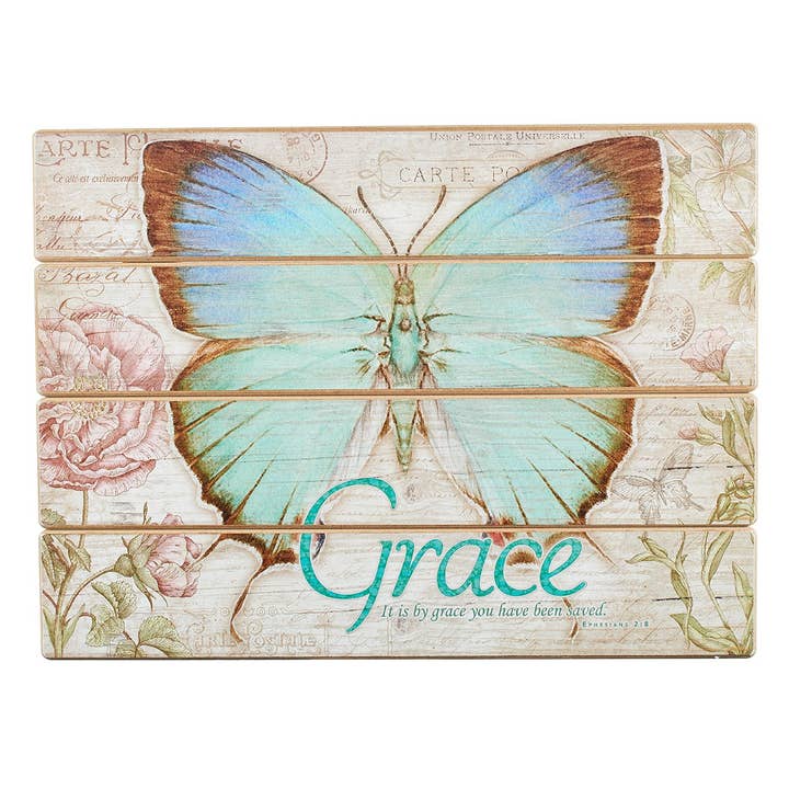 Christian Art Gifts - Wholesale Plaque - Wall Art Butterfly Grace Eph. 2:8