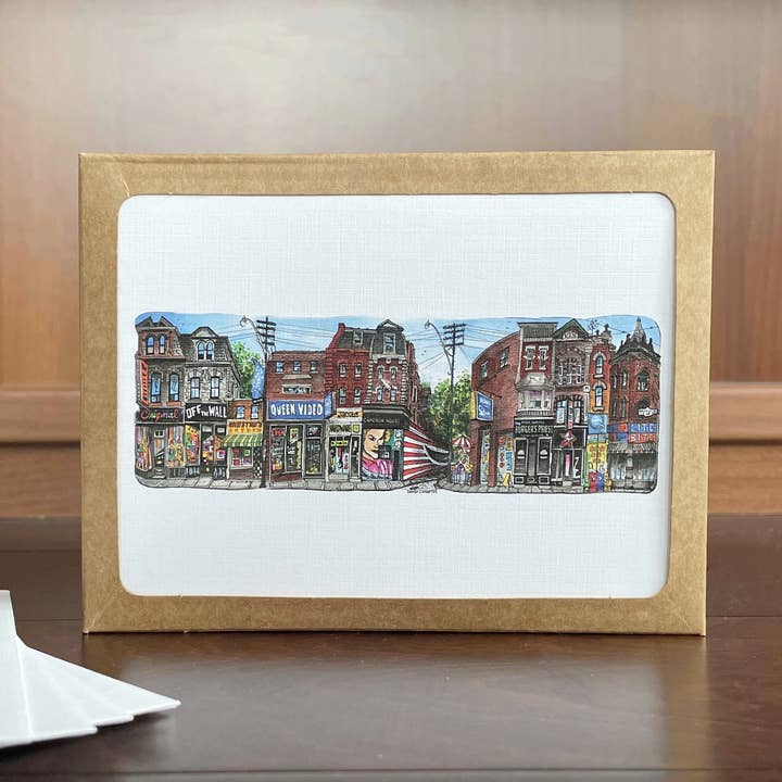 Queen Street kaartenset met notitieboekje voor wholesale door Totally Toronto Art/Sassy City Studio