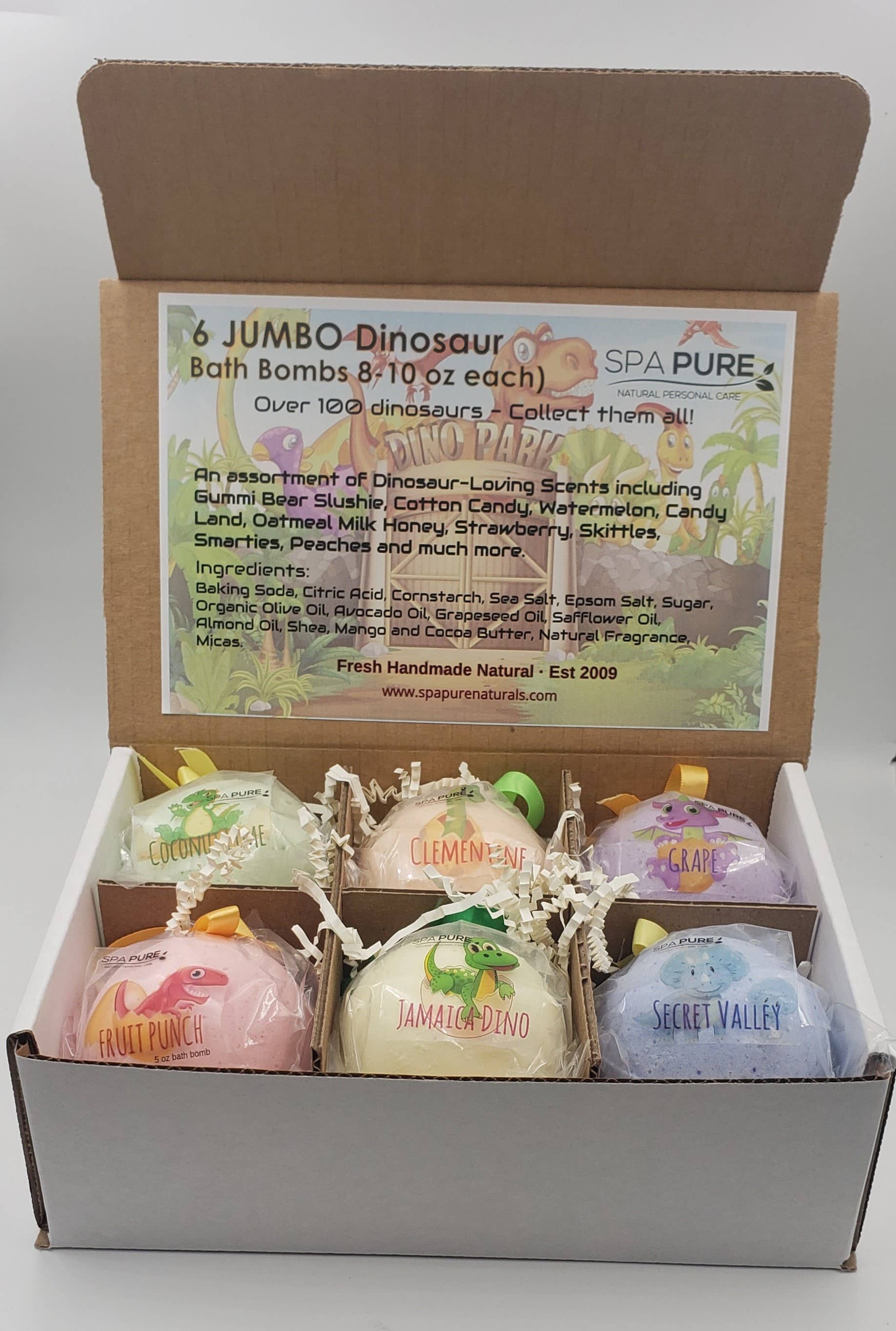 Spa Pure, inc. - Vente Bombe de bain/poudre effervescente pour le bain - Bombe de bain en forme de dinosaure pour enfants avec jouets surprises à l'intérieur, paquet de 122