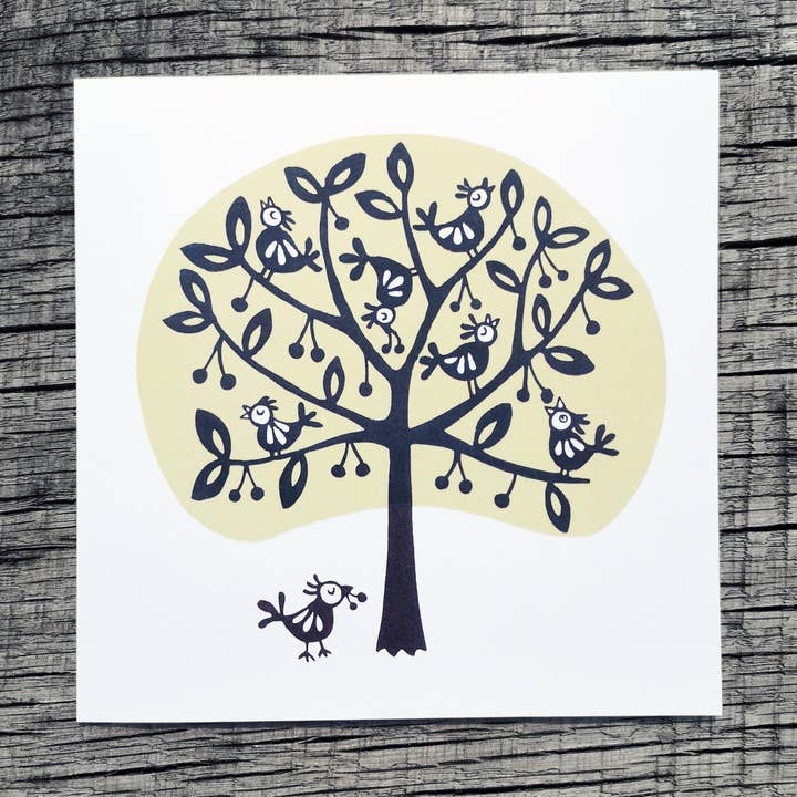 'Cherry Picking' Eco Greetings Card for wholesale by Ruth Green Printmaker