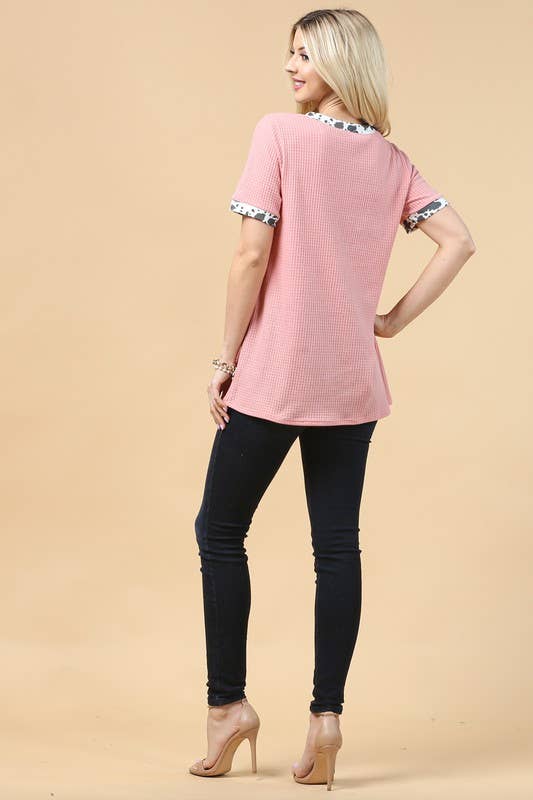 Avery - Wholesale Knit Top - Women's - AV1177-CARLA COW PRINT COLOR BLOCK WAFFLE TOP13