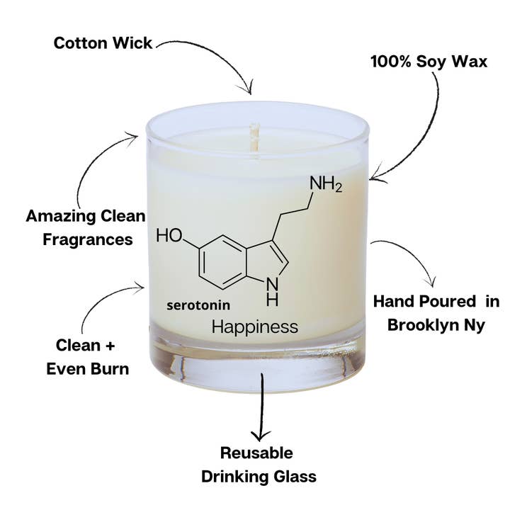 Out of Darkness Candle Co - Wholesale Jar/Filled Candle - Serotonin Molecule Soy Candle Science Chemistry Rock Glass1