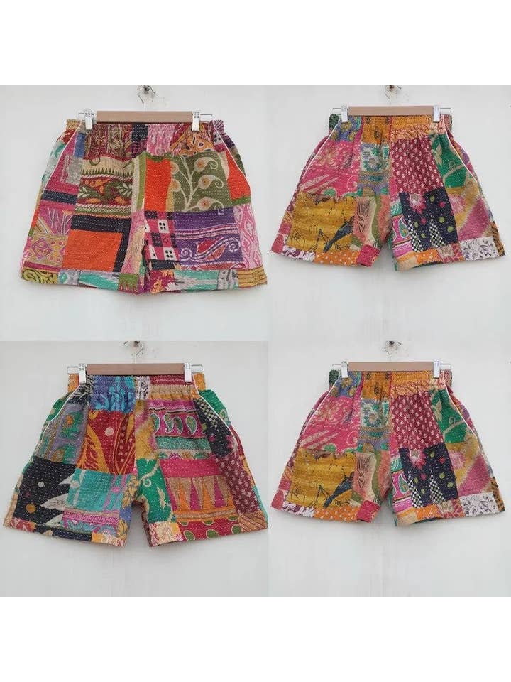 Bhawana Handicrafts - Wholesale Shorts - Women's - 5 Pcs Lot Handmade Cotton Kantha Beach Shorts Unisex Shorts