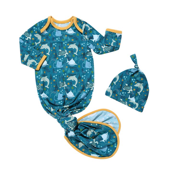 Ocean Friends Bamboo Knotted Baby Gown Conjunto de presente de bebê recém-nascido por atacado de Emerson and Friends