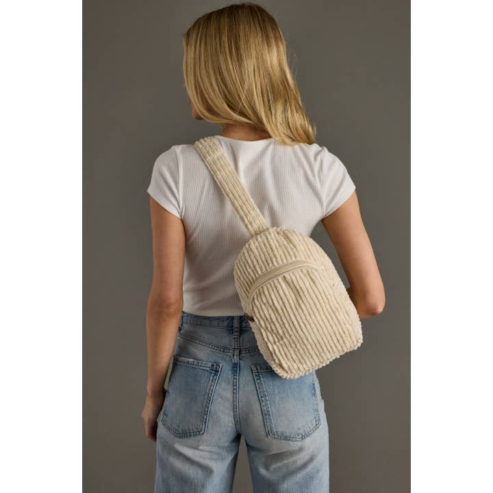 Panache Apparel Co. - Vente Sac à bandoulière – femme - Sac bandoulière en velours côtelé crème
