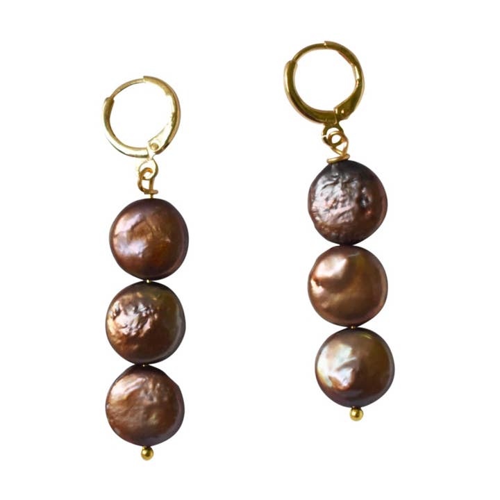 Brown freshwater pearl huggie earrings | by Ifemi Jewels for wholesale by Ifemi Jewels
