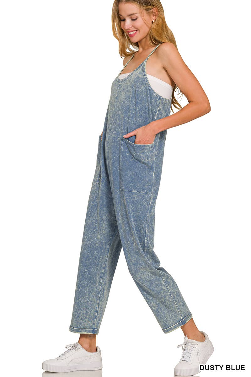 42POPS – wholesale Overaller - Dam – Tvättade hängselbyxor med spaghetti-band och fickor22