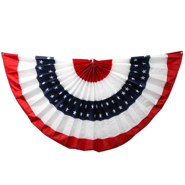 Pleated American Flag Bunting with Grommets - 6' x 3' (Each) for wholesale by Plush Appeal LLC