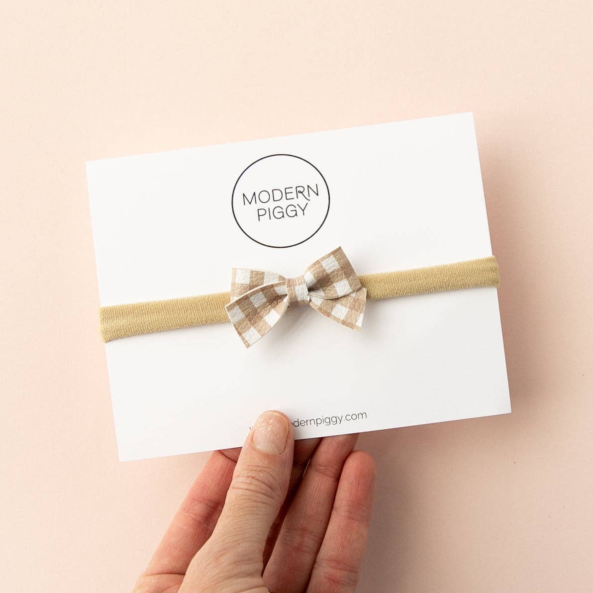 Modern Piggy - Wholesale Hair Bow - Baby - Mauve Gingham | Leather Baby Bow3