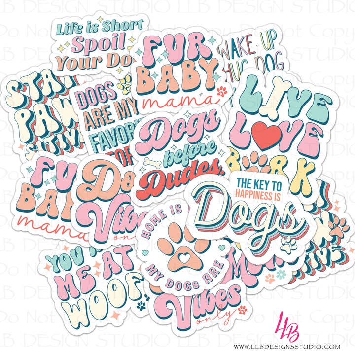 LLB Designs Studio - Wholesale Sticker - Dog Vibes Pack | Package Fillers | Business Branding | Small Shop Vinyl, 25 Pack