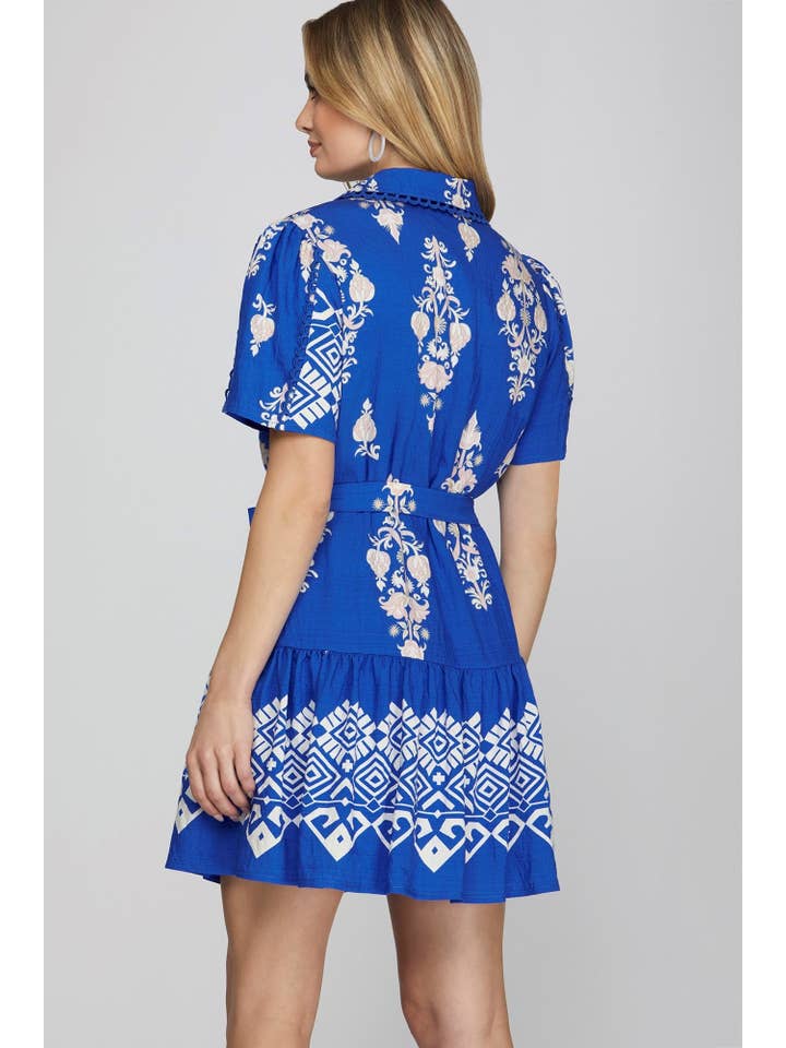 Peace Love Line - Wholesale Dress - Women's - PL6695 - WOVEN BORDER PRINT MINI DRESS