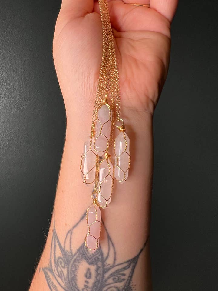 Rose Quartz Crystal Point Necklace for wholesale by Graced Jewelry